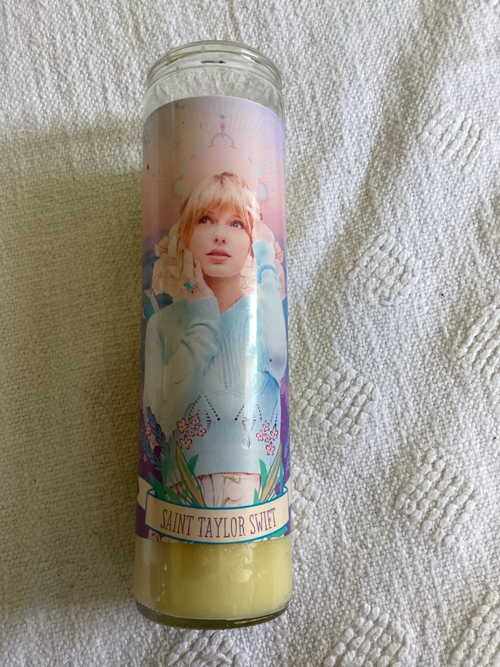 Taylor Swift Prayer Candle Decorative Glass Jar Wax Cylinder White/Multicolor